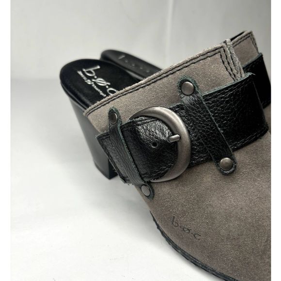 B.O.C. By Born Grey Suede Slip-On Black Buckle Detail Mules Clog - Picture 6 of 9